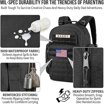 SHARKMOUTH Diaper Bag Backpack for Dad and Mom, Military Molle diaper Pack with Insulated Bottle Holders and Wipe Pocket
