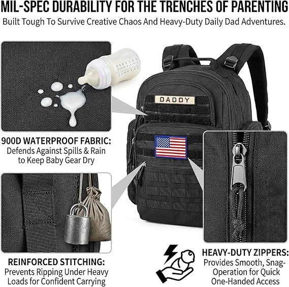 SHARKMOUTH Diaper Bag Backpack for Dad and Mom, Military Molle diaper Pack with Insulated Bottle Holders and Wipe Pocket