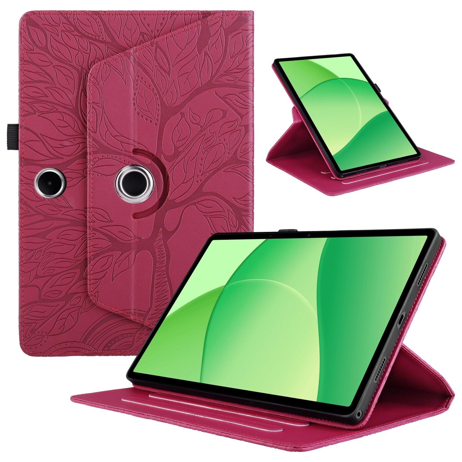 Funda para Samsung Galaxy Tab S9/ S8/ S7 11" (SM-X710/X700/T870) PU Cuero Tablets Protectora Cover 360°Carcasa Giratoria de ángulo Múltiple Stand Función Tablets Funda,Rojo Árboles — view 10