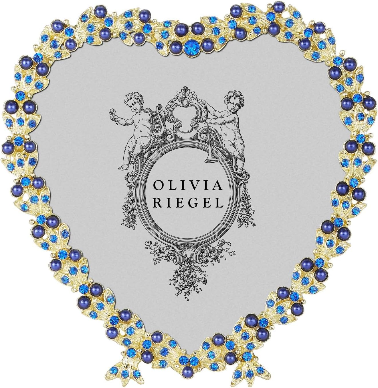 Olivia Riegel Gold Contessa Heart 3.5 Frame with Sapphire Stones and Blue Pearls - BL2200