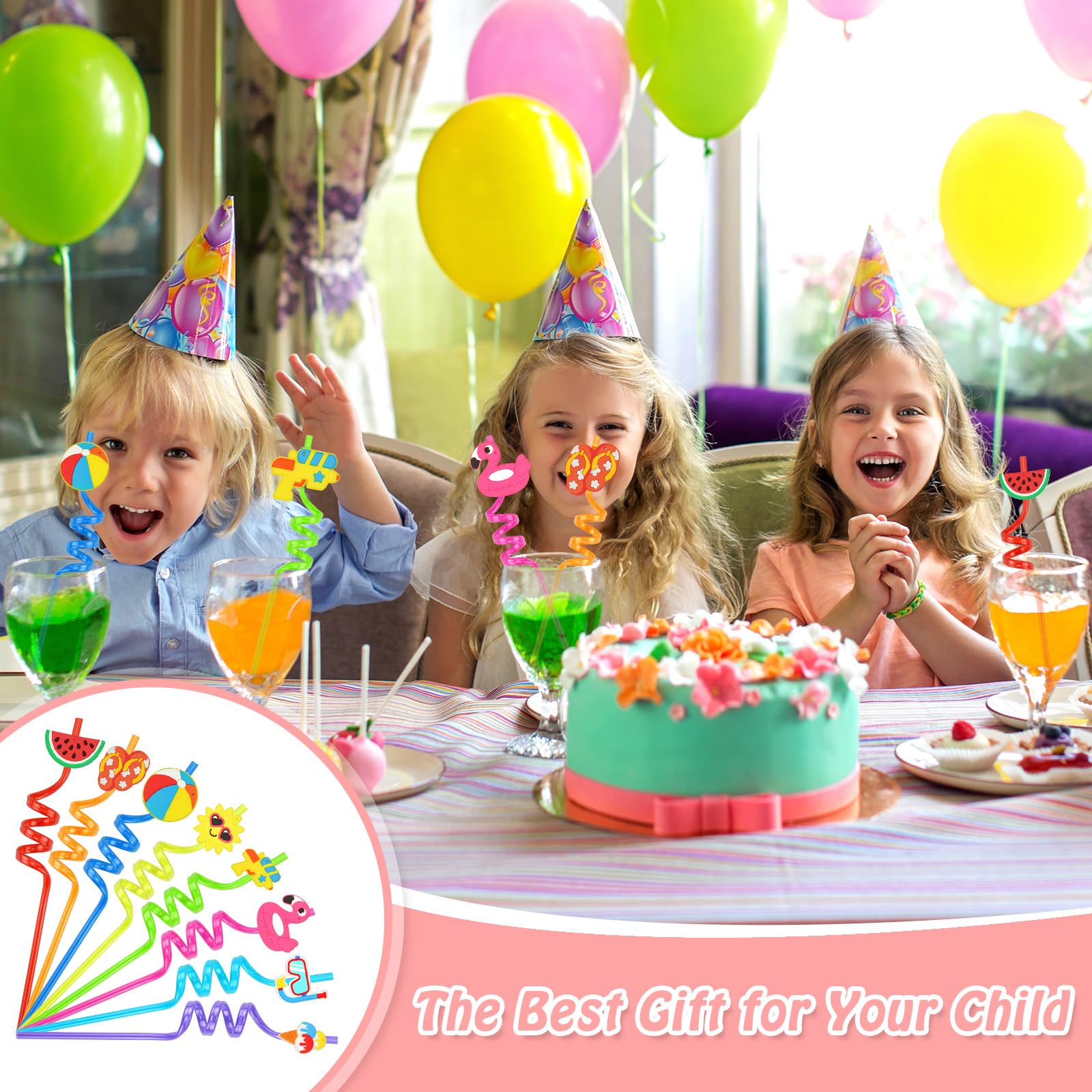 Pajitas de Plastico Reutilizables Niños Cañitas Paja de Bebida Rizada 16 Pzs Pajita Transparentes Pajitas de Colores Espiral para Pajita Fiesta de Verano para Niños Adultos (Verano)