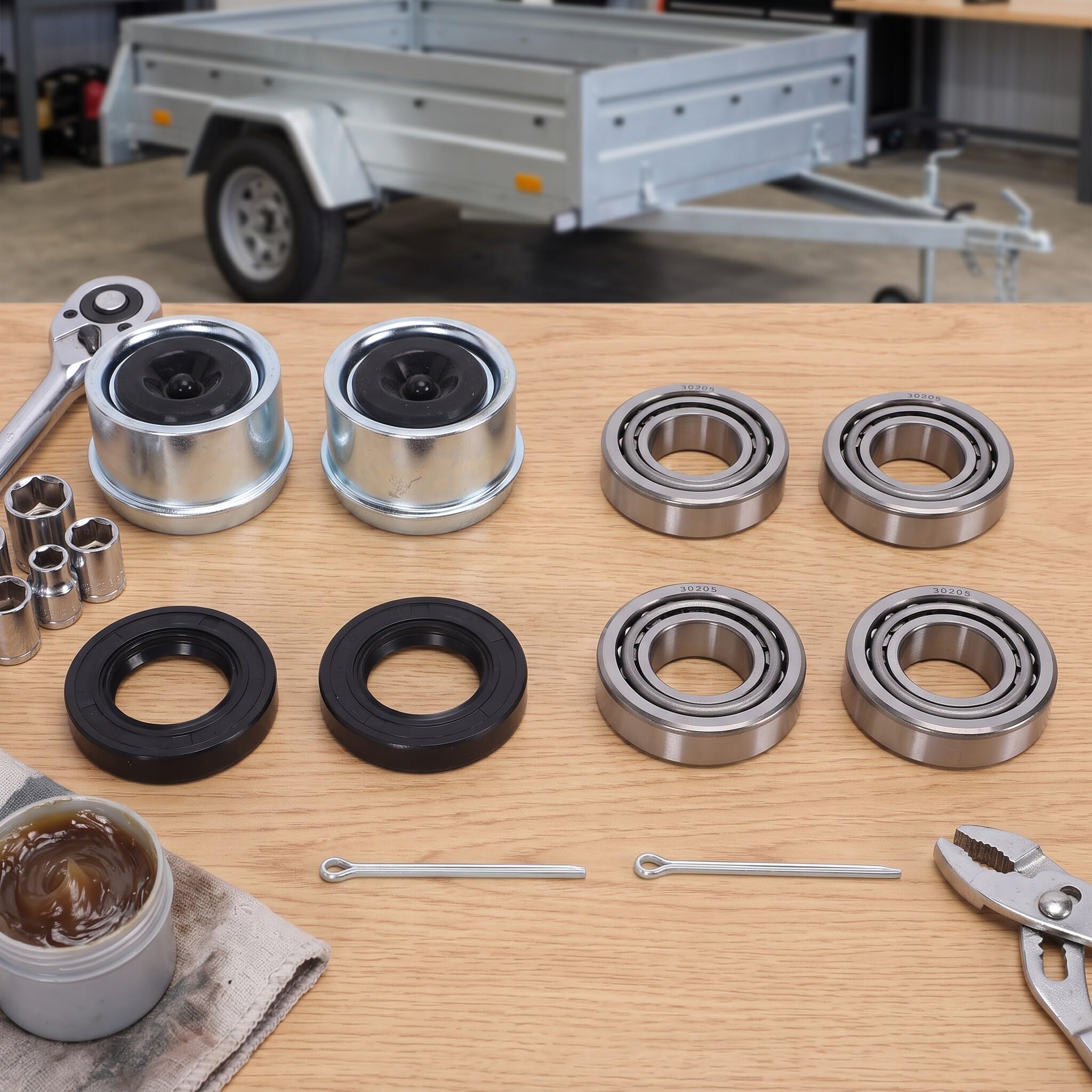 Cocoarm Kit de Roulements de Moyeu de Roue de Remorque, Acier Cr avec Roulements 30205 pour Essieux de Remorque Légère