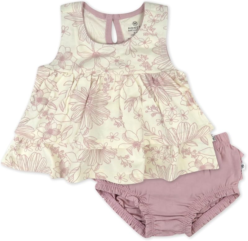 HonestBaby Baby Boys' 2-piece Flutter Tee, Dress With Ruffle Diaper Cover 100% Organic Cotton