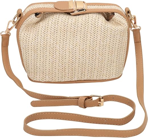 SIBY Straw Crossbody Bag with Adjustable Faux Leather Strap – Lightweight Summer Shoulder Bag for Women – Stylish Casual P...