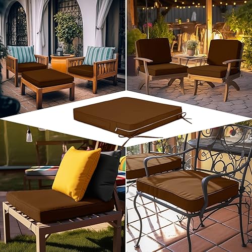 Miniatura 7 de ROFIELTY Cojines para sillas de patio de 19 x 19 pulgadas, a prueba de salpicaduras, cojines para sillas extraíbles para muebles de exterior, con