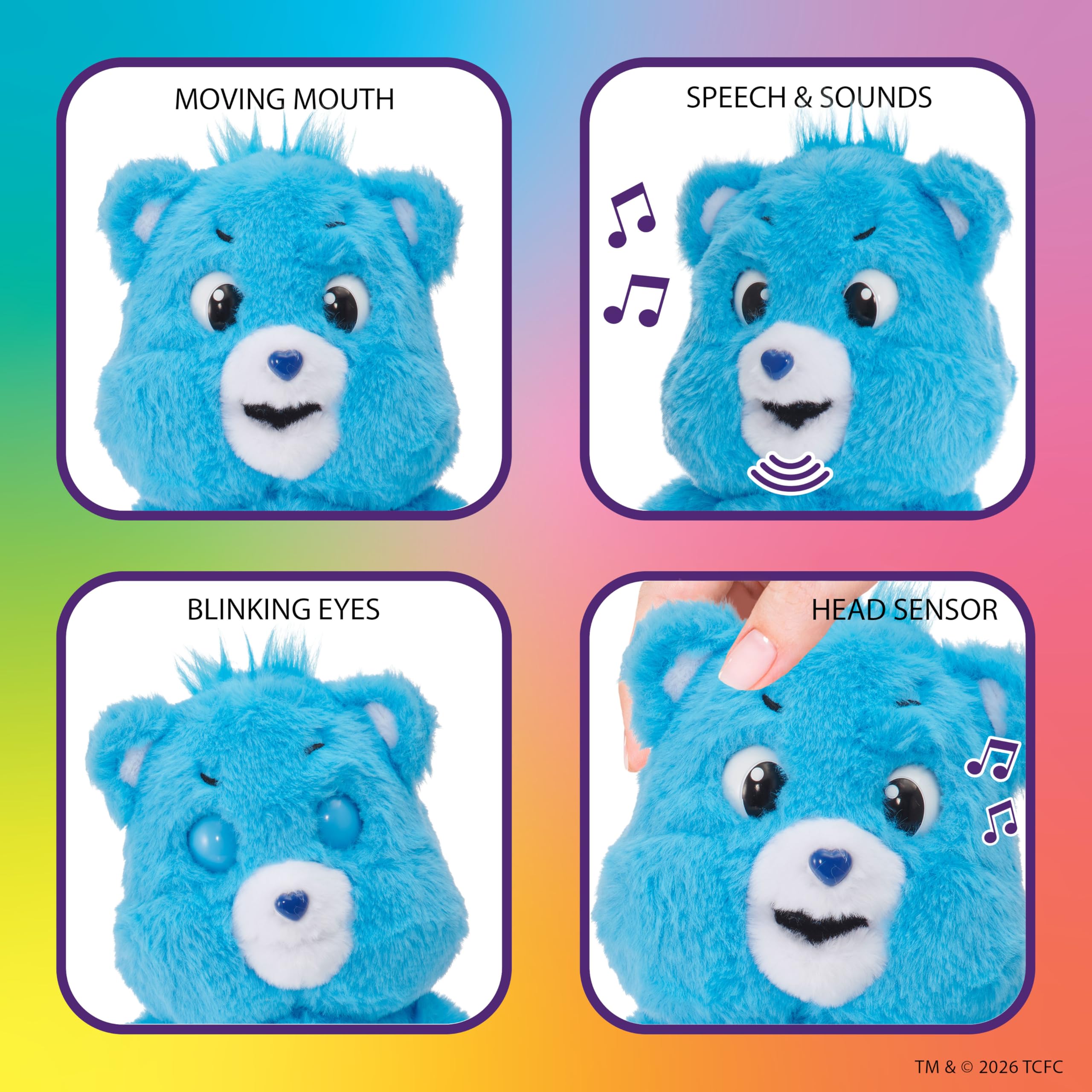 WOW! STUFF Care Bear Grumpy Palm Puppetronic, pluszowa interaktywna miękka zabawka, gadający plusz z dźwiękami i czynnościami, czujnik dotyku głowy, ruchome oczy, usta i głowa, wiek 6 plus