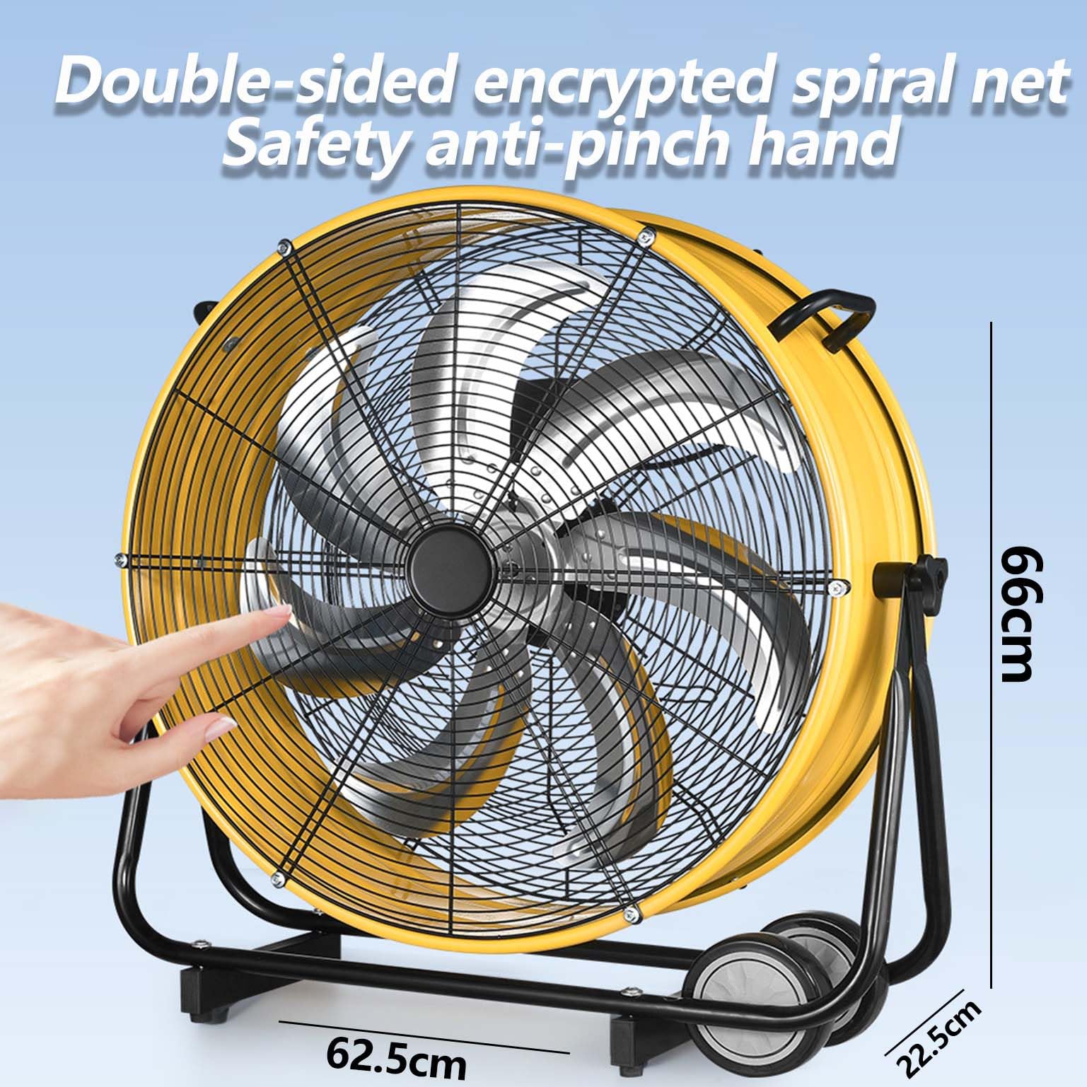 Ventilador de suelo industrial, alta velocidad, 3 velocidades, metal resistente con inclinación ajustable de 180° para garaje, almacén y patios