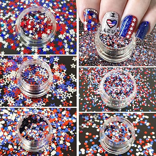 6 Boxes 4th of July Nail Art Glitter Independence Day