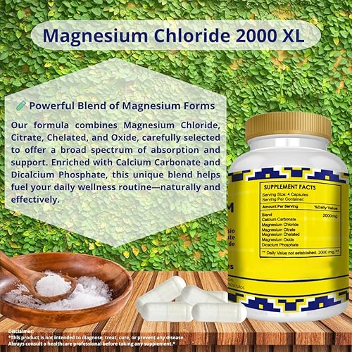 Miniatura 3 de Cloruro de magnesio (cloruro de magnesio) 140 cápsulas  Citrato de magnesio de alta absorción, quelado y óxido de alta potencia Mg, sin OMG