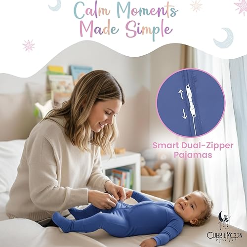 Miniatura 5 de CubbieMoon Bamboo Viscose Baby Pajamas 2 Way Zip for Diaper Change 0 to 24 Month Soft Stretchy Sleeper 2 Pack