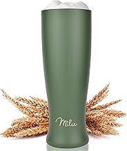 Milu Wheat Beer Glass, Stainless Steel Insulated, Beer Glass with Lid, Thermal Mug, Beer Mug Gift for Men, Dad, Keeps Cold for 7 Hours, Dishwasher Safe (500 ml, Olive Green)