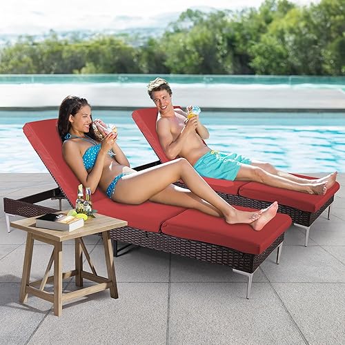 Miniatura 2 de Sillón de mimbre para exteriores, tumbona de piscina con respaldo reclinable infinito, muebles de patio, silla para tomar el sol con cojín