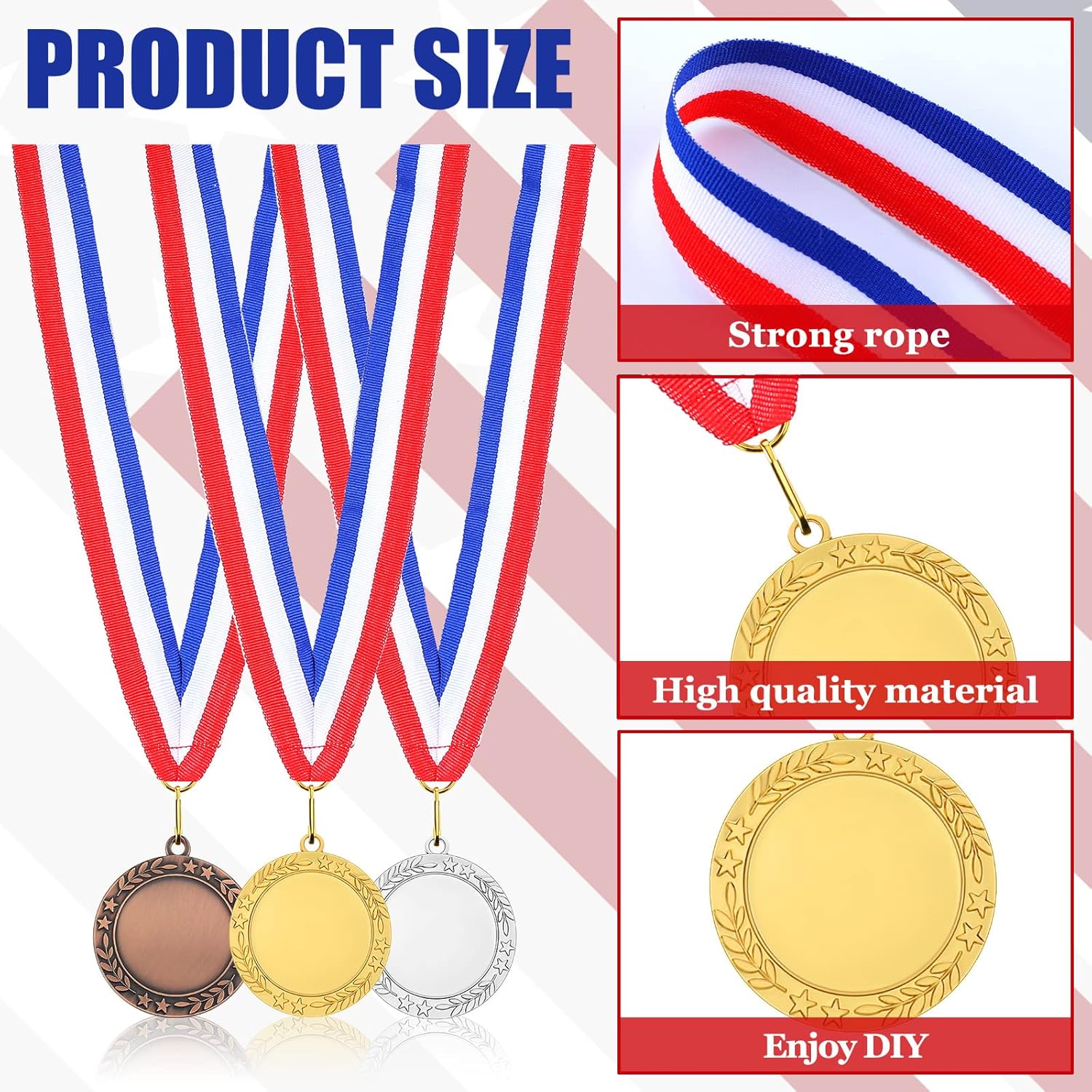 Junkin 24 Pcs Blank Medals for Awards with Neck Ribbons Winner Participation Custom Medals Awards Make Your Own Kit 1st Place Cheer Participation Trophy Metal Prize Gift