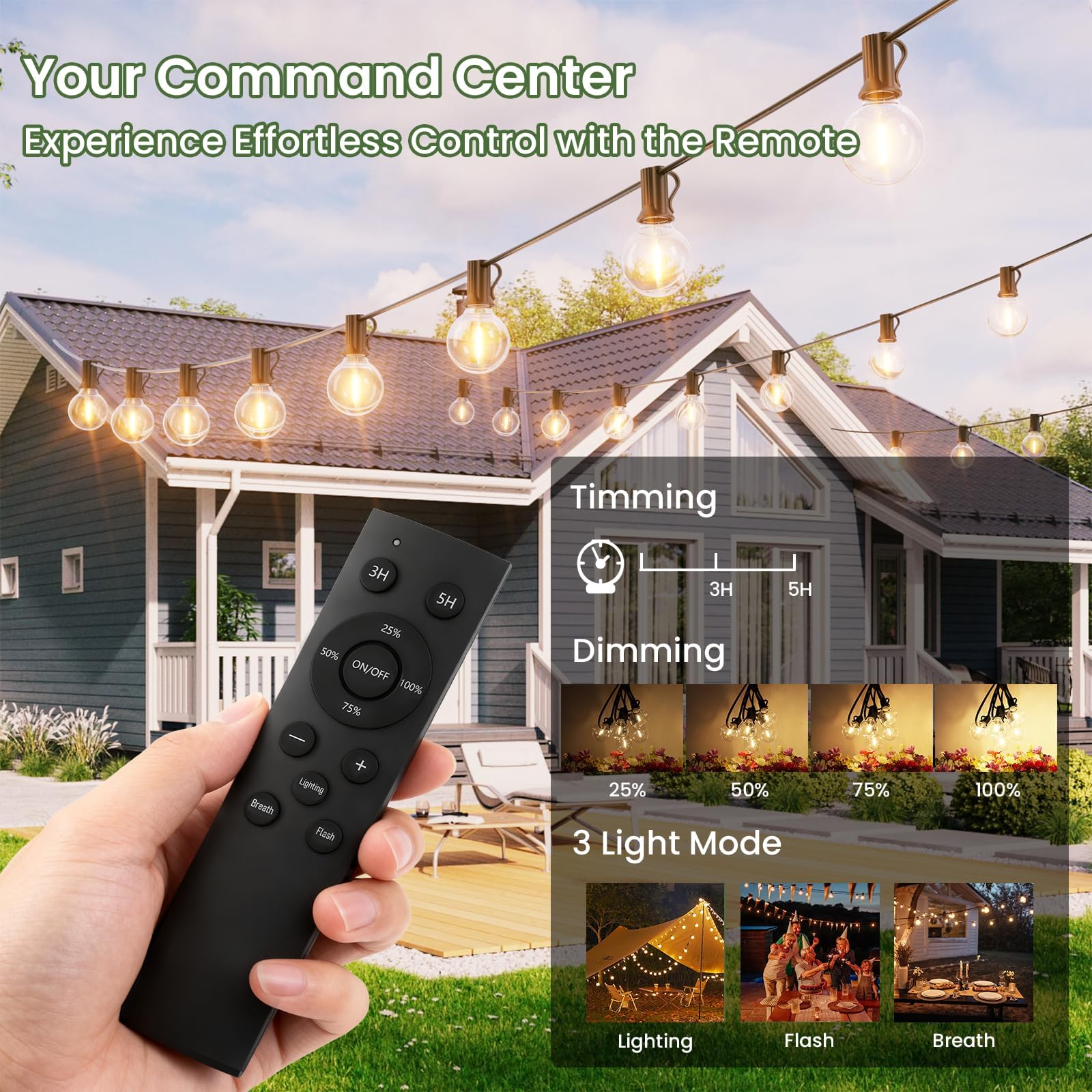 Luci solari per esterni con telecomando, 60 m, luci da giardino dimmerabili, timer, 3 modalità, accensione e spegnimento automatico, memoria, illuminazione da giardino impermeabile IP65, 8-12
