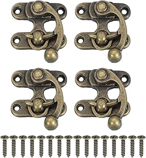PATIKIL Wooden Box Hasp Latch 46x39mm, 4 Pcs Vintage Lock Clasp Swing Arm Right Latch Hook Hasp with Screws for Decorative Jewelry Wooden Box Case Toolbox, Bronze