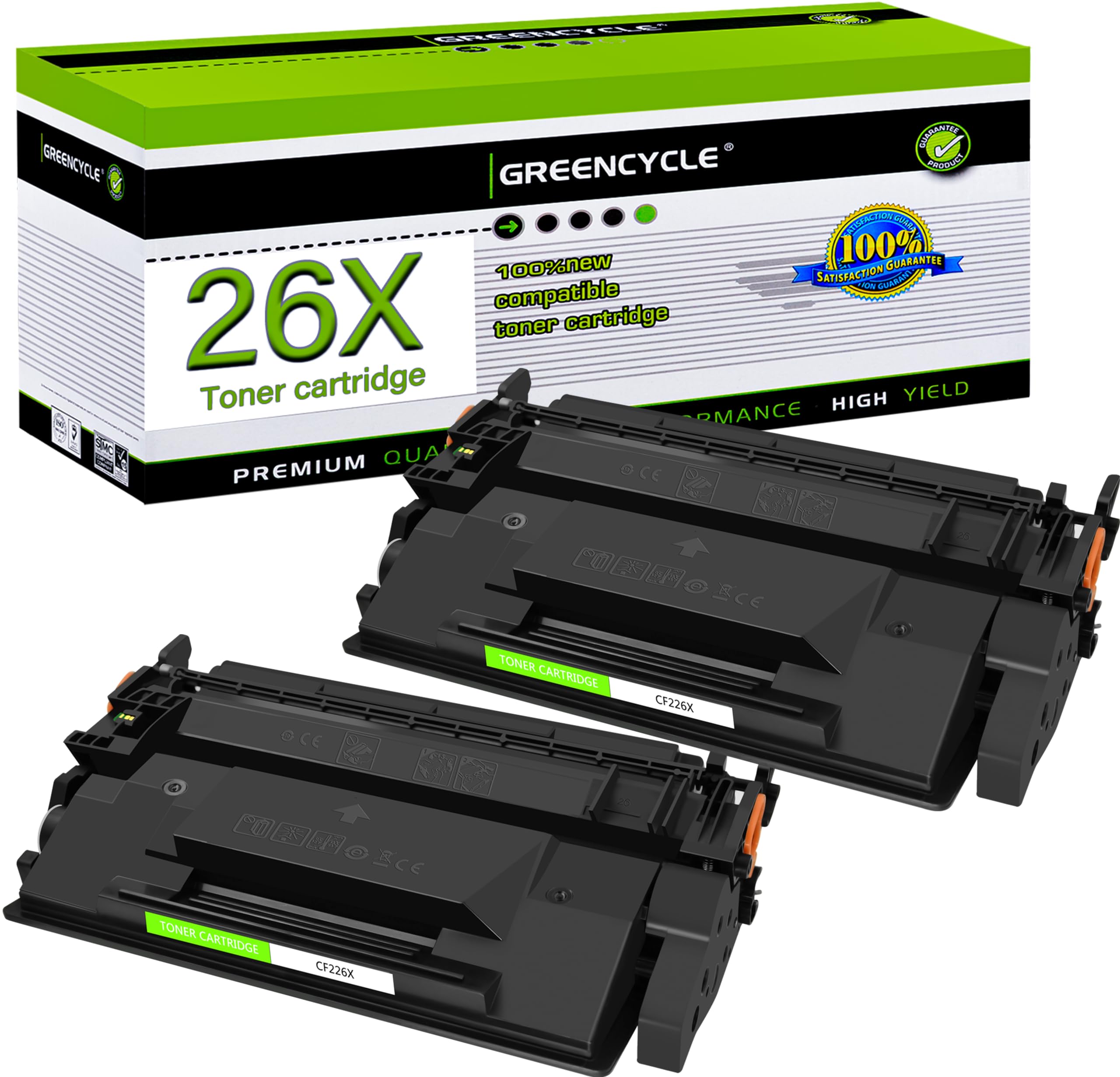 greencycle Compatible Toner Cartridge Replacement for HP 26X CF226X 26A CF226A for Laserjet Pro M402n M402dn M402dw M402dne MFP M426fdw MFP M426fdn Printer (Black, 2-Pack)