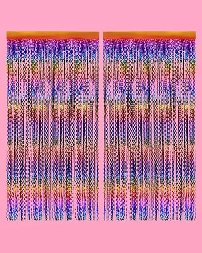 Miniatura 5 de xo, Fetti Cortinas de papel de aluminio ondulado con flecos de arcoíris para decoración de fiesta, juego de 2 | despedida de soltera, orgullo, telón