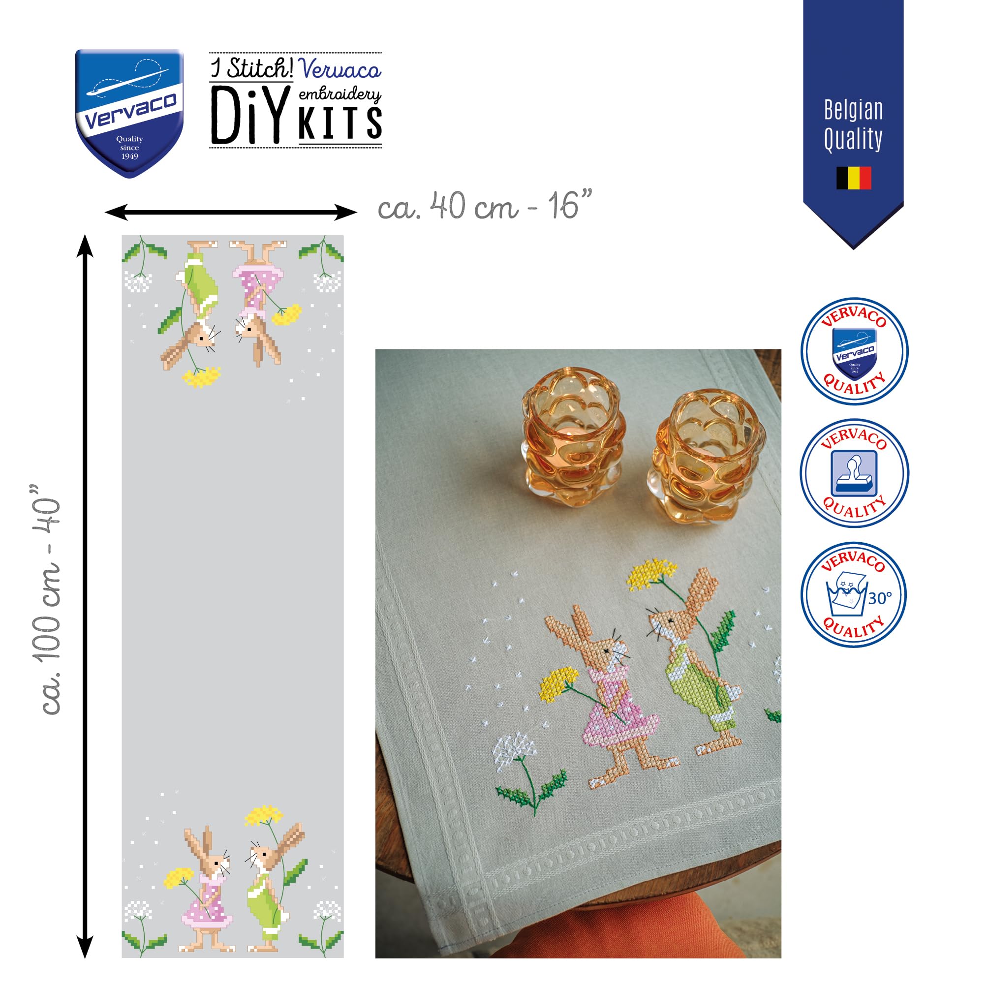 Kit Punto Croce Centrotavola VERVACO – Stelle Di Natale Su Tela Aida, 29x102 Cm