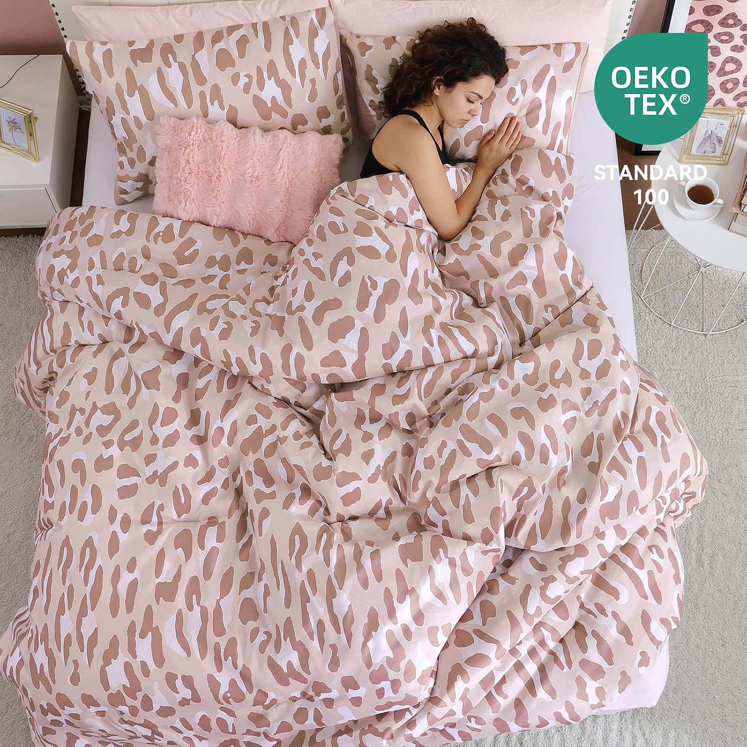 Cheetah Print Comforter Set Queen, Luxury Leopard Print Bedding, Blush image 3