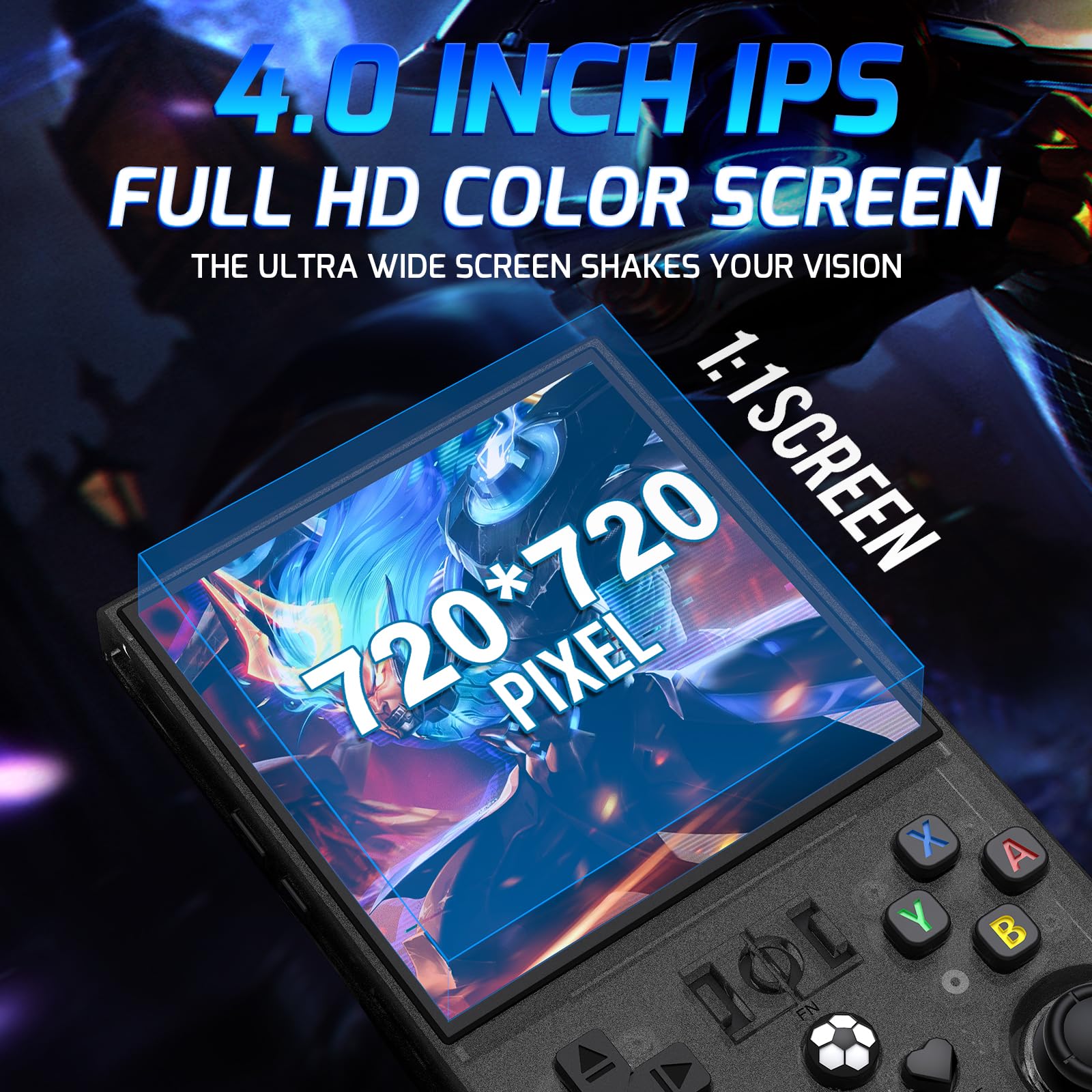 Console di gioco portatile retrò, console per videogiochi con schermo 4K HD IPS da 4 pollici, sistema Linux open source, batteria da 4000 mAh, 64 GB, blu