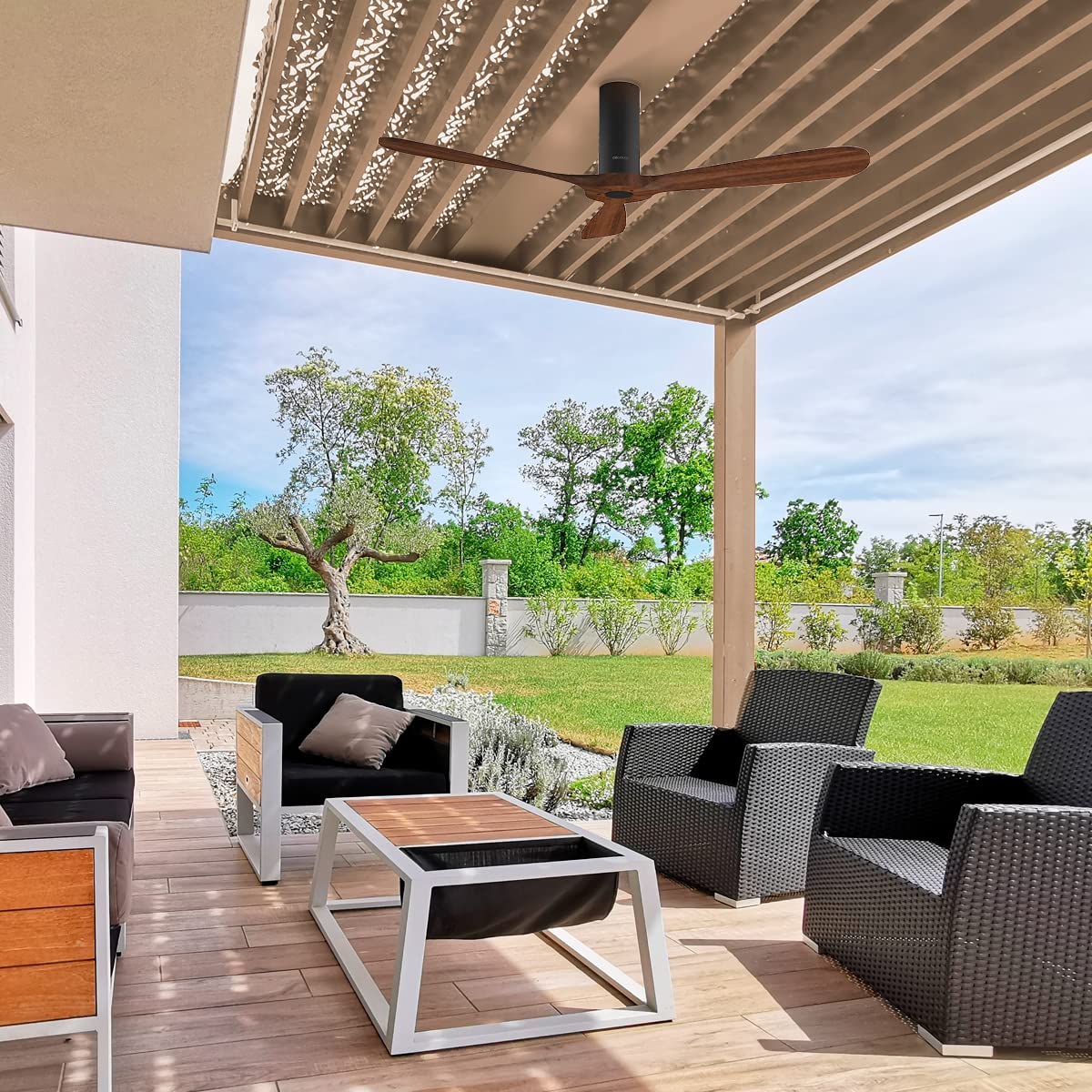 Cecotec Ventilatore da Soffitto con Telecomando e Wifi EnergySilence Aero 5500 Black Aqua Connected. 40 W, Diametro 52”, 3 Pale, Protezione IP44, Modalità inverno-estate, Timer