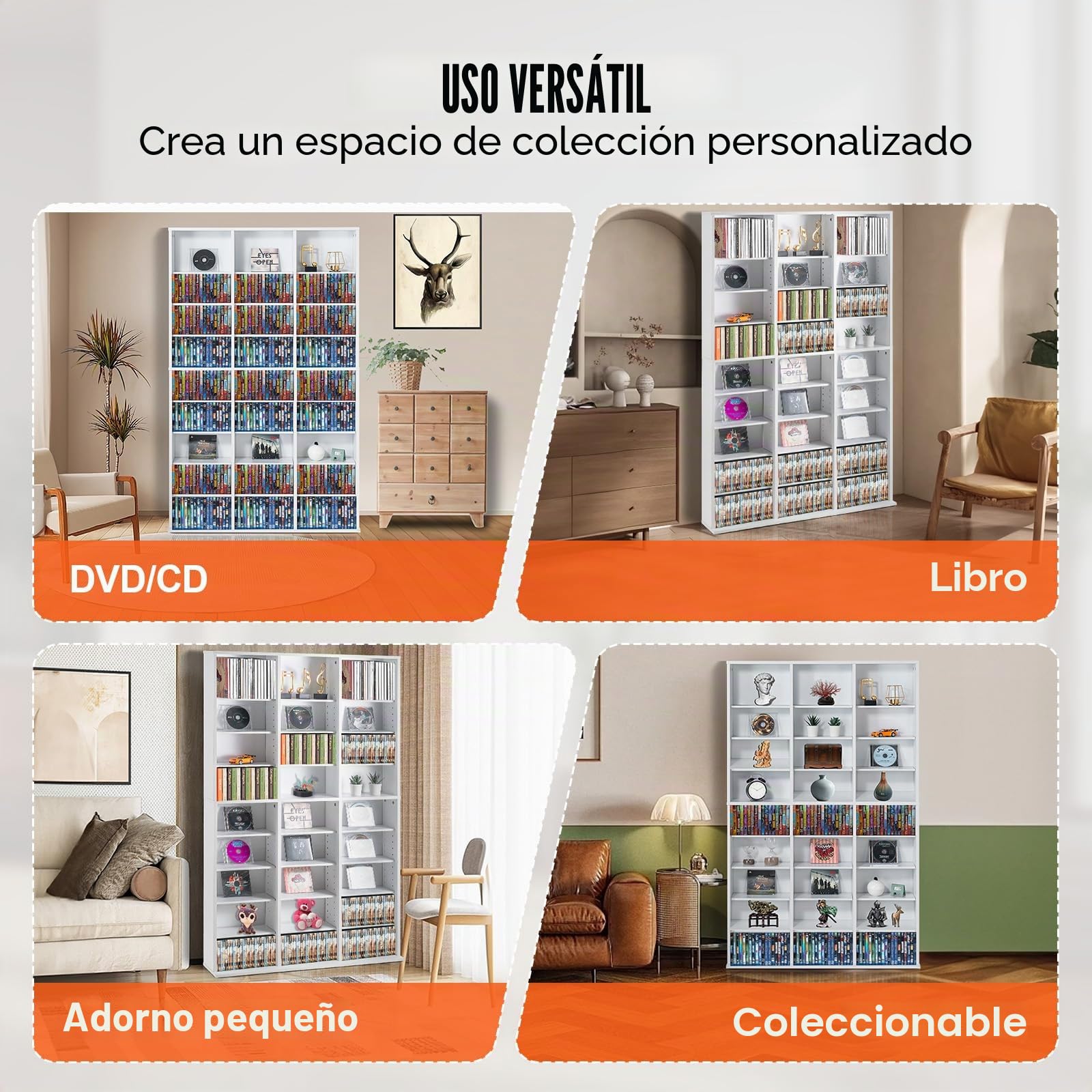 VEVOR Gabinete de Almacenamiento Multimedia Estante Ajustable para DVD de 9 Capas con Capacidad para 756 CD, 27 Compartimentos para Colecciones de Música, Películas, Videojuegos, Recuerdos, Blanco