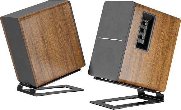 PEGZONE Desk Speaker Stands for Most Bookshelf Speakers, 22 lbs Capacity, Speaker Riser with Anti-Vibration Pads,16Tilt Angle, Space-Saving Audio Stands for PC Speakers,1 Pair, Black