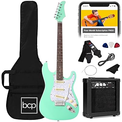 Best Choice Products 39in Full Size Beginner Electric Guitar Starter Kit w/Case, Strap, 10W Amp, Strings, Pick, Tremolo Bar - Cherry Red