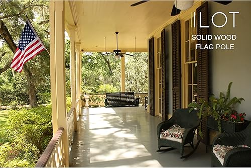 Miniatura 7 de ILOT Mástil de bandera de madera de 56 pulgadas para casa, paquete de 4 anillos giratorios ajustables sin enredos, resistentes para ajuste exterior,