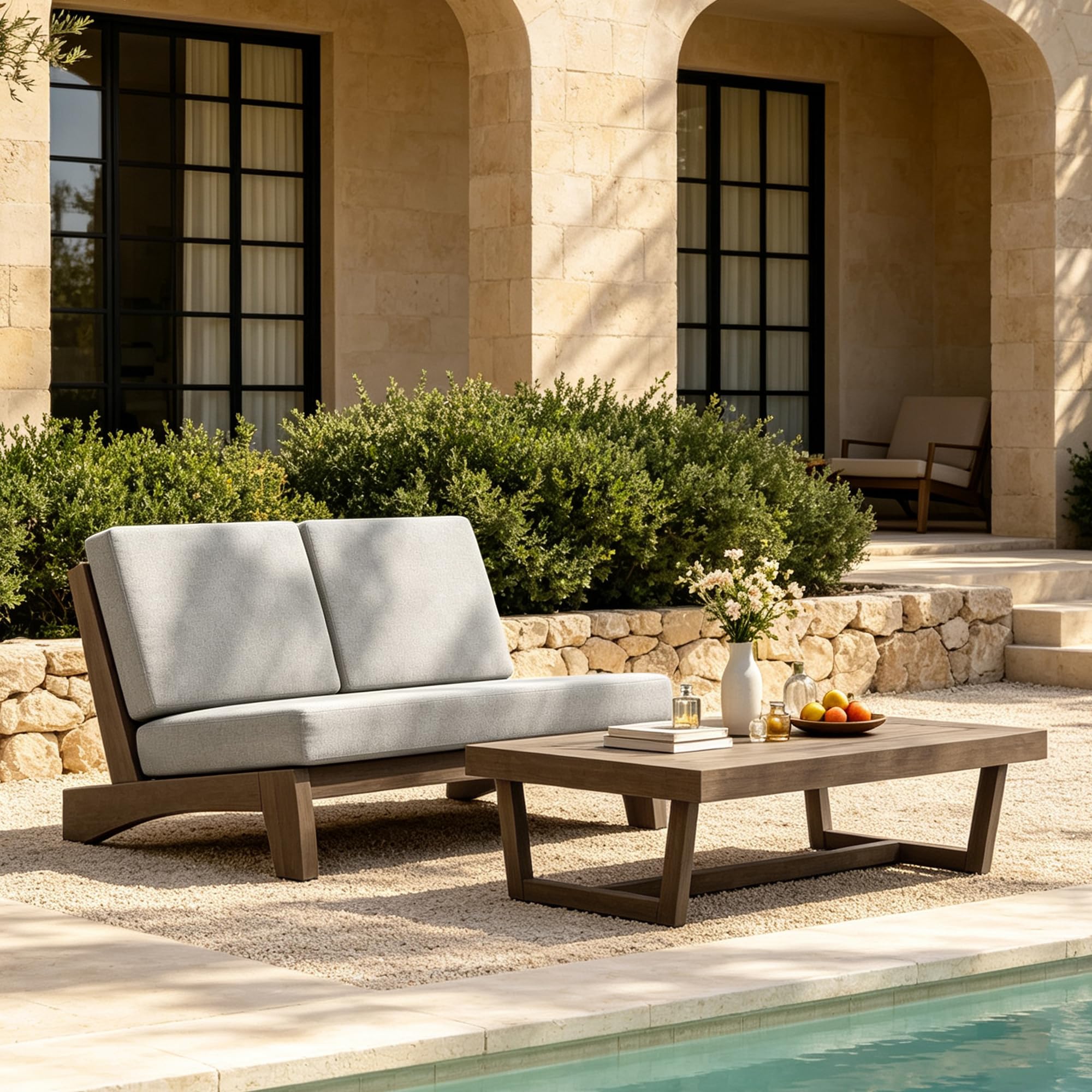 Pia Ricoo 2 Piece Patio Furniture Set, Outdoor Split Back Loveseat with Coffee Table &amp; Thick Cushions, All-Weather Outdoor Sofa for Backyard, Deck, Lawn, Light Camel