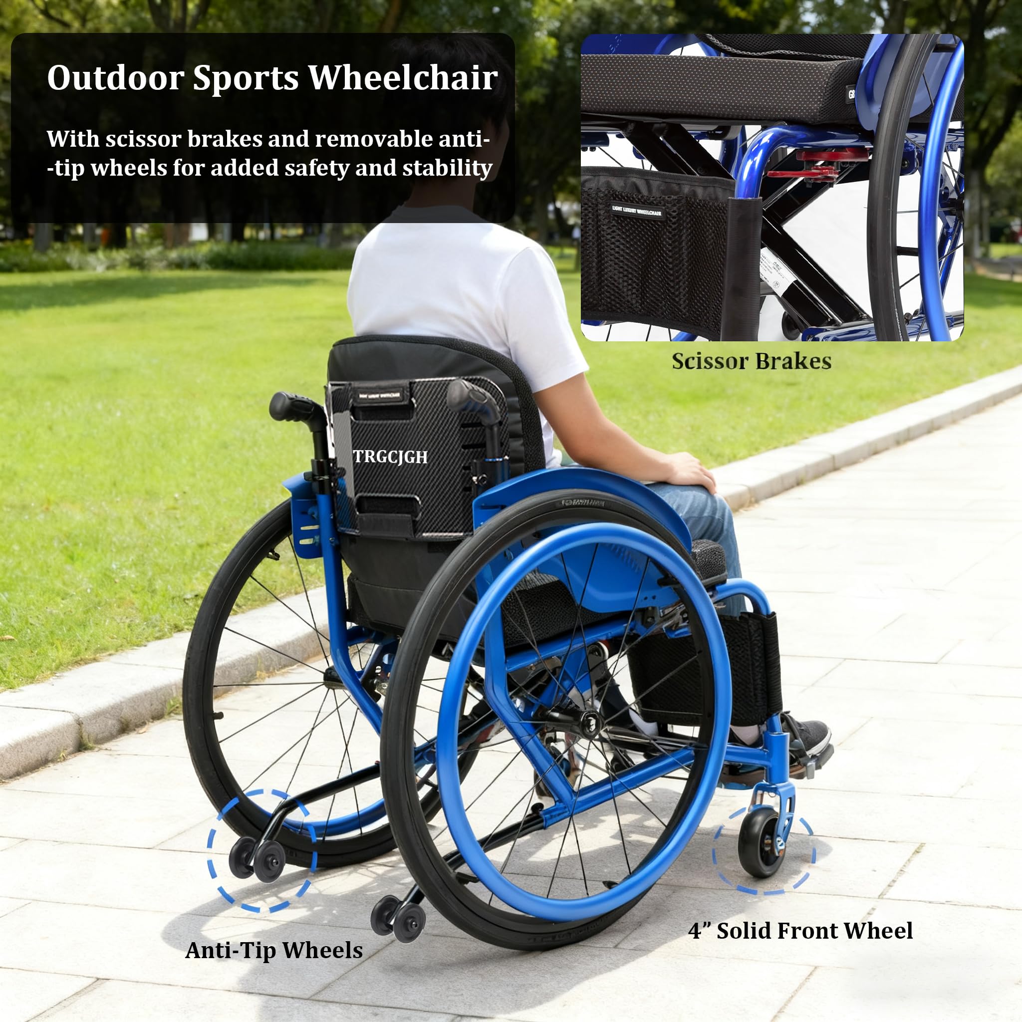 Carrozzina per disabili, Pieghevole, Alluminio, Sedia A Rotelle Portatile, Sedia Stretta, Freno Manuale, Poggiapiedi Pieghevoli(40cm/15.7in Seat,Black)