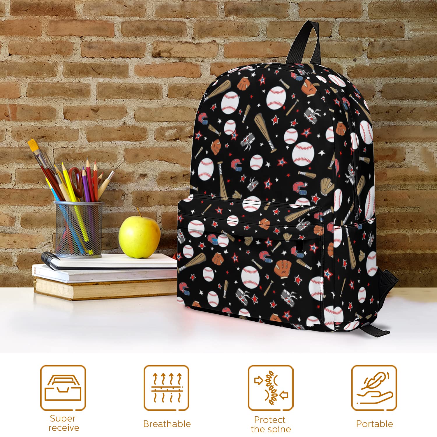 Roftidzo Lightweight Baseball Laptop Backpack Bookbag for Teens Boys Girls, Large Capacity Backpack Daypack Office Travel