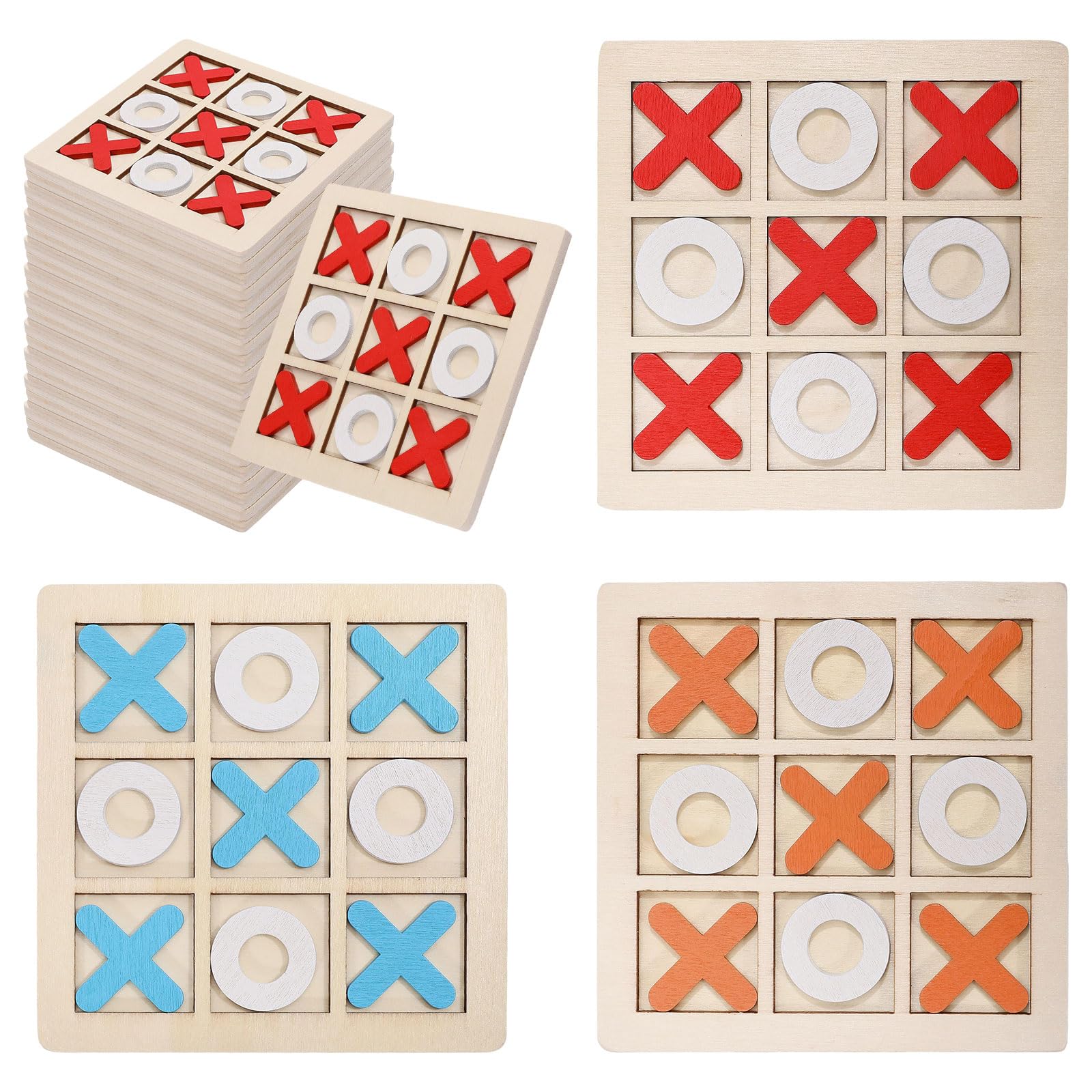 Confezione da 30 tavole in legno XO Tic Tac Toe, regali per feste in classe