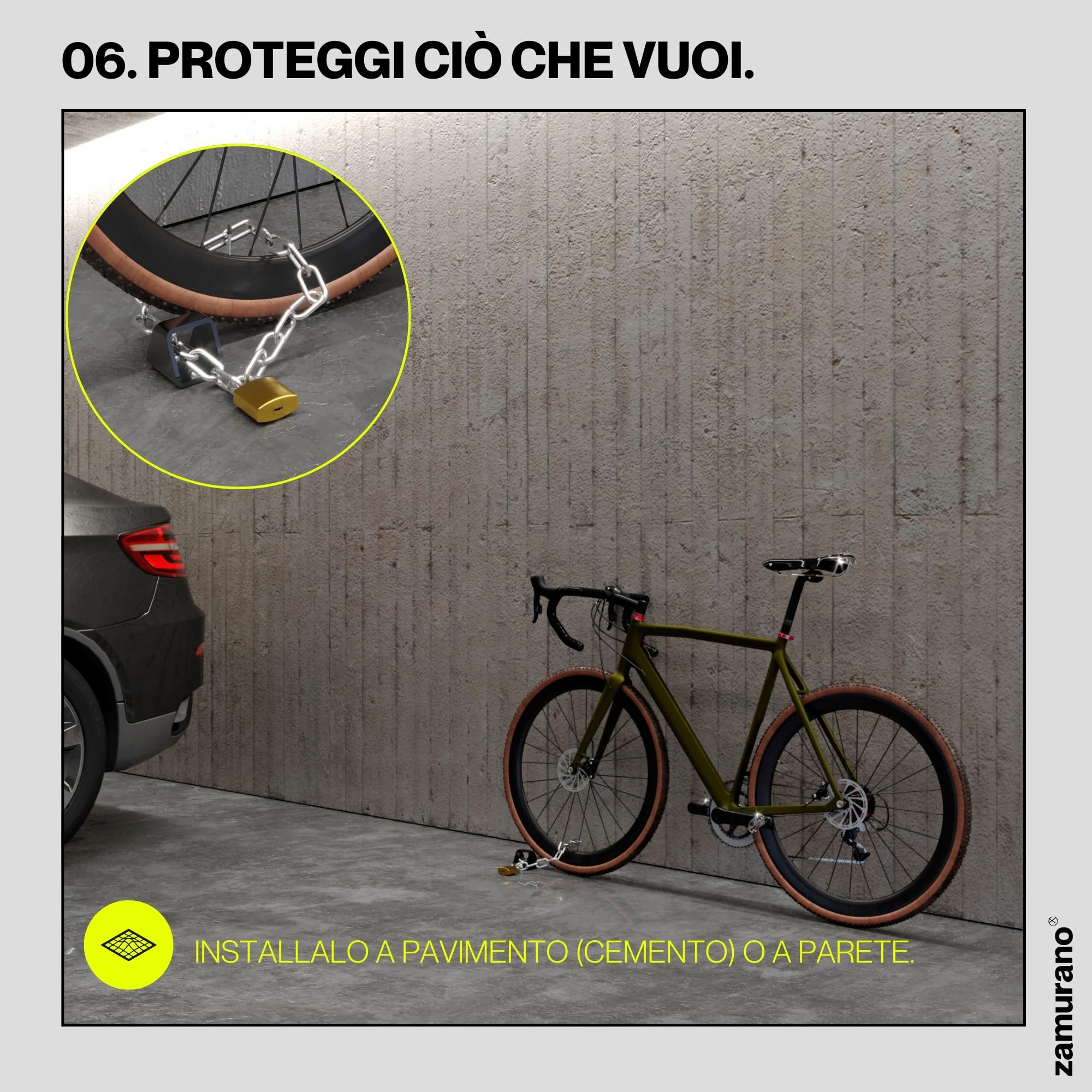 Ancoraggio antifurto ad alta sicurezza per catena. Ideale per moto e bici. Ceppo per pavimento o parete (1)