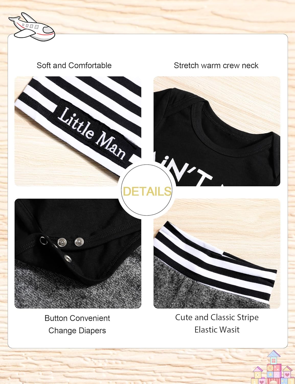 Fommy Newborn Baby Boy Clothes New to The Crew Letter Print Romper+ Pants+Hat 3PCS Outfit - Image 3