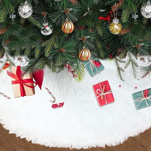 Falda de árbol de Navidad de 48 pulgadas, falda de felpa para árbol de Navidad, decoraciones de árbol de Navidad para fiesta de Feliz Navidad,
