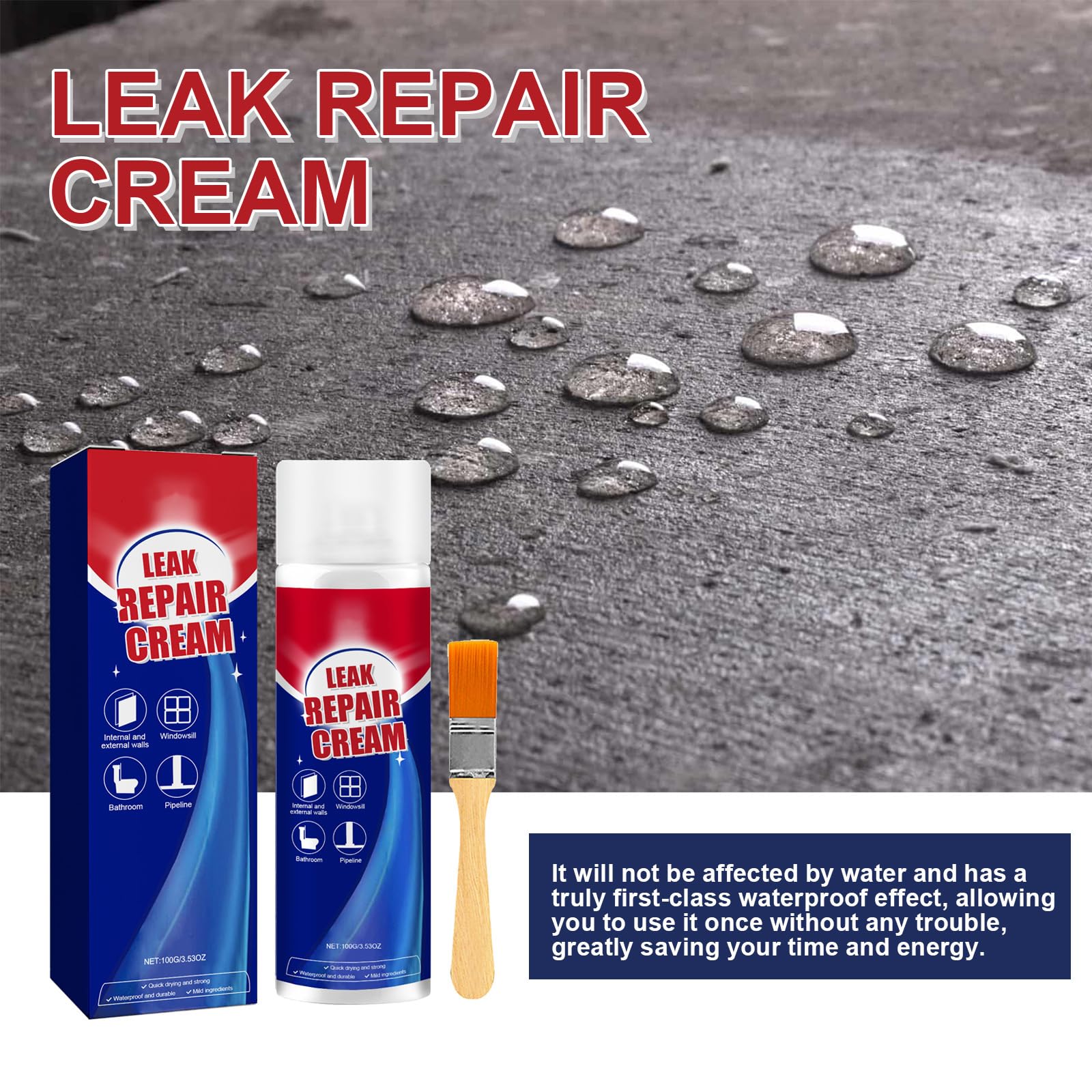 Nowa wodoodporna masa uszczelniająca do naprawy wycieków 2026, 100 ml, środek uszczelniający z pędzlem, natychmiastowa i długotrwała powłoka do dachów, rur spustowych, rynien dachowych, wewnątrz i na