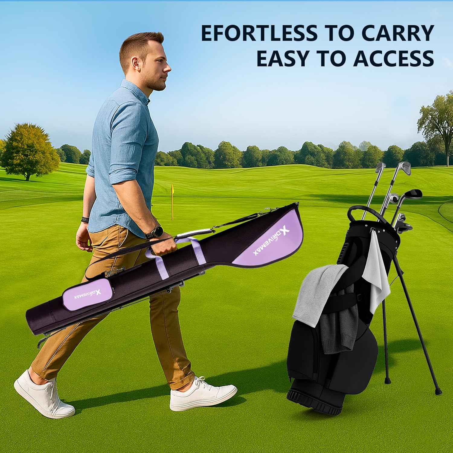 Golf Stand Bag, Lightweight Golf Carry Bag with Full-Length Zipper Protection, Sturdy Golf Club Bag for Multiple Pieces, Driving Range, Par 3 and Executive Courses
