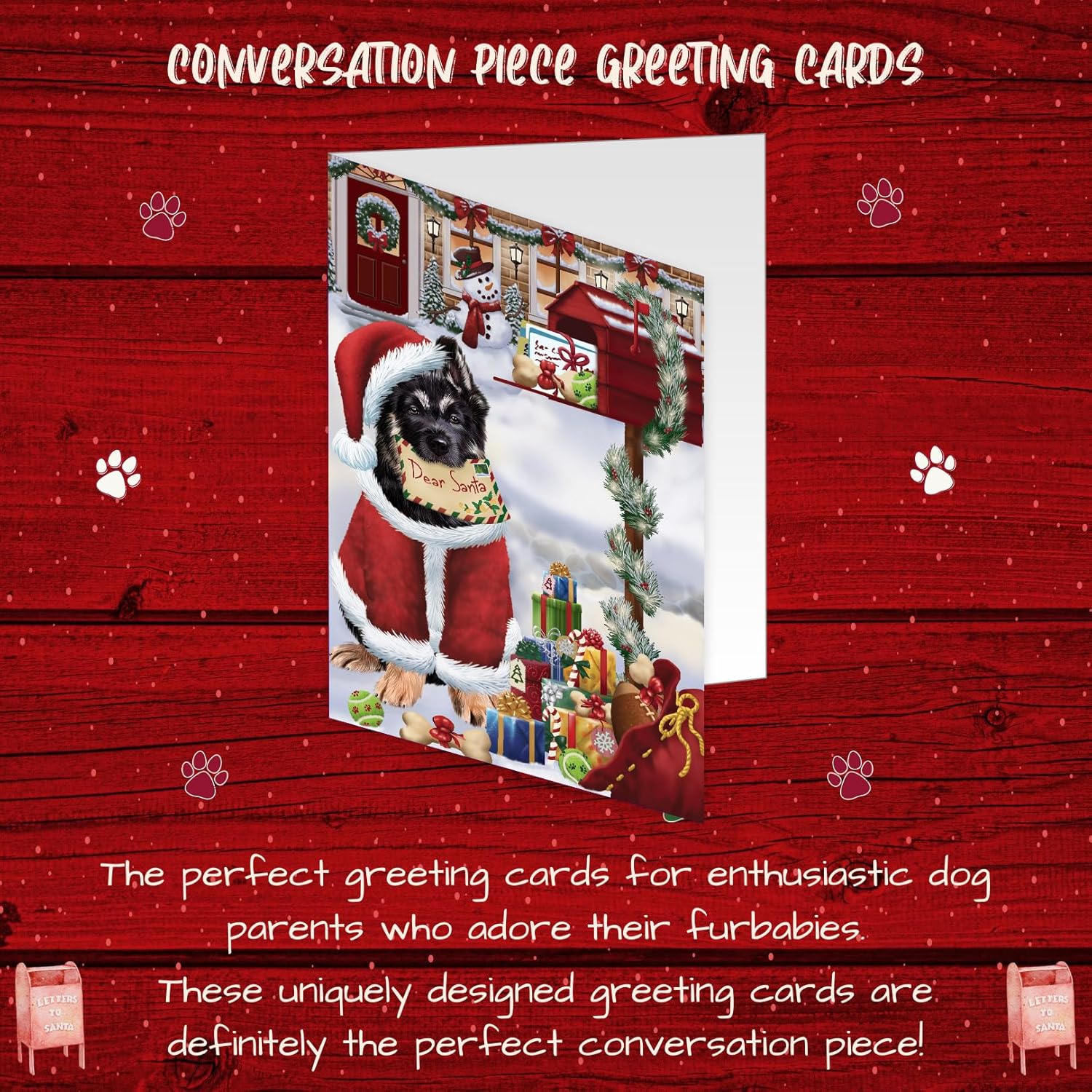 Doggie of the Day Dear Santa Mailbox Christmas Letter German Shepherd Dog Note Cards 5.5x4 - Dog Themed Holiday Christmas Cards with Envelopes, Pack of 10 GCDS10039