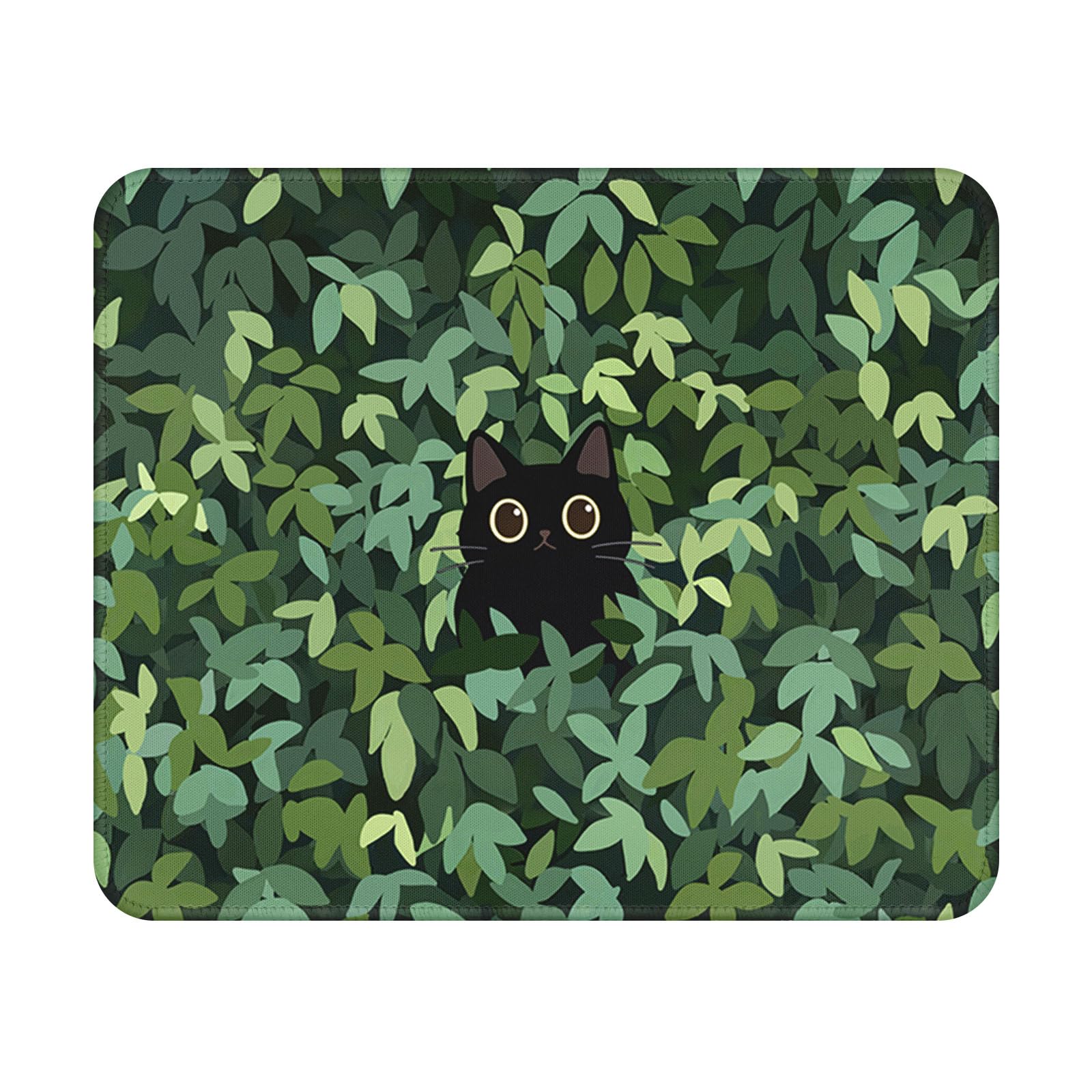 Green Black Cat Mouse Pad 9.5x7.9 Inch with Anti-Slip Rubber Base