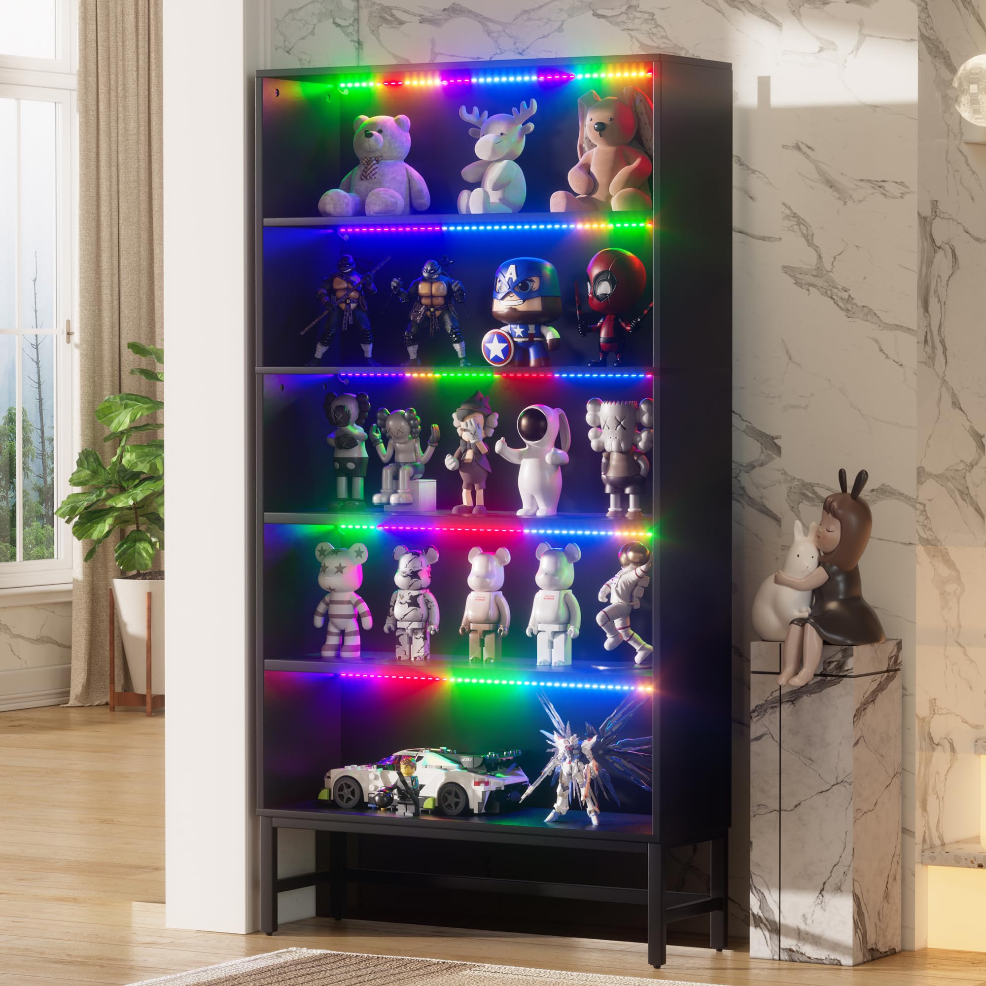 Vetrinetta Espositiva Mobile vetrina con illuminazione a LED Armadio da Collezione a 5 Strati Moderna Mobile Vetrina Vetrina Soggiorno per Statuette, Salotto, Bar,Camera da letto e Ufficio 90*30*178CM