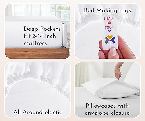 Miniatura 3 de California Design Den - Paquete de 2 juegos de sábanas 100% algodón, suaves y duraderas, con esquinas profundas, refrescantes, de tejido de satén,