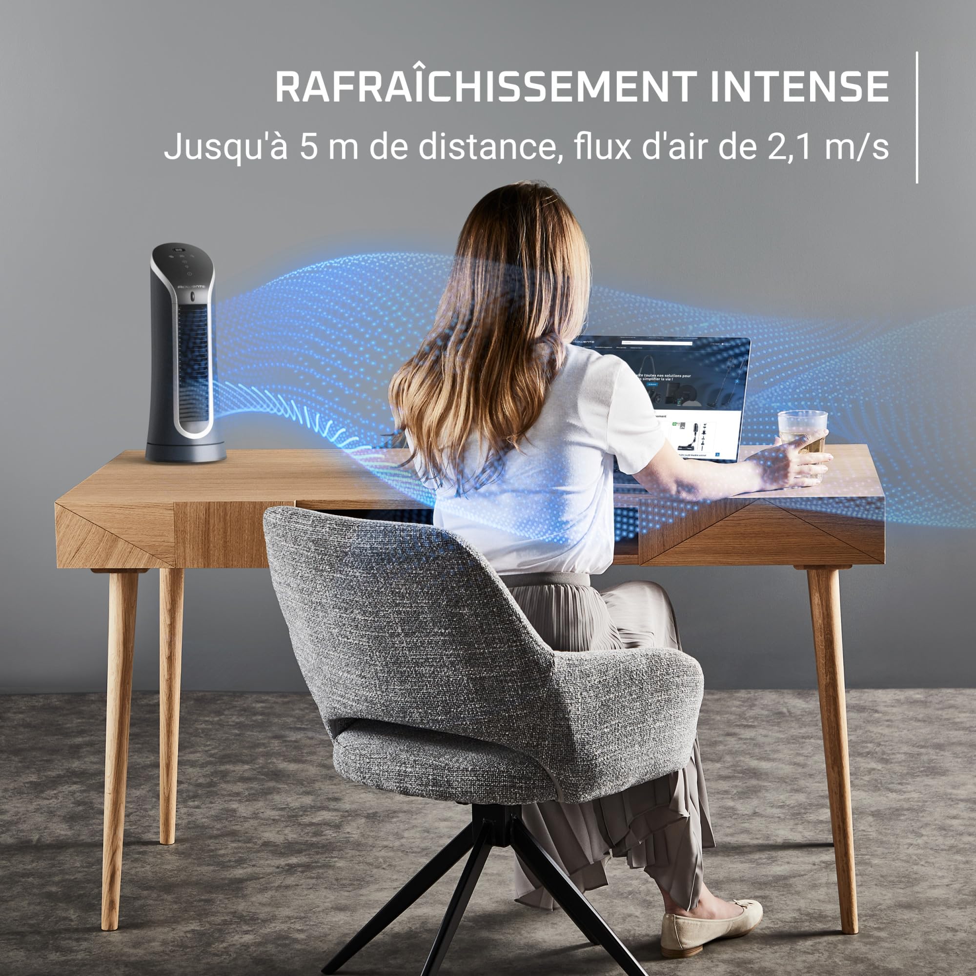 Rowenta Eole Compact, Ventilateur colonne, Rafraîchissement intense, Silencieux, Econome en énergie, Compact, Eco-conçu VU6220F0, Noir et Blanc