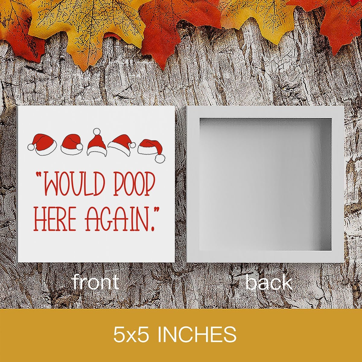 HTBIG Christmas Decor Interesting Bathroom Wod Block Sign Would Poop Here Again 5 Christmas Hatselements Logo Put It on a Bathroom Corner Shelf to Create a More Cheerful Ambiance 5 x 5 Inch image 2