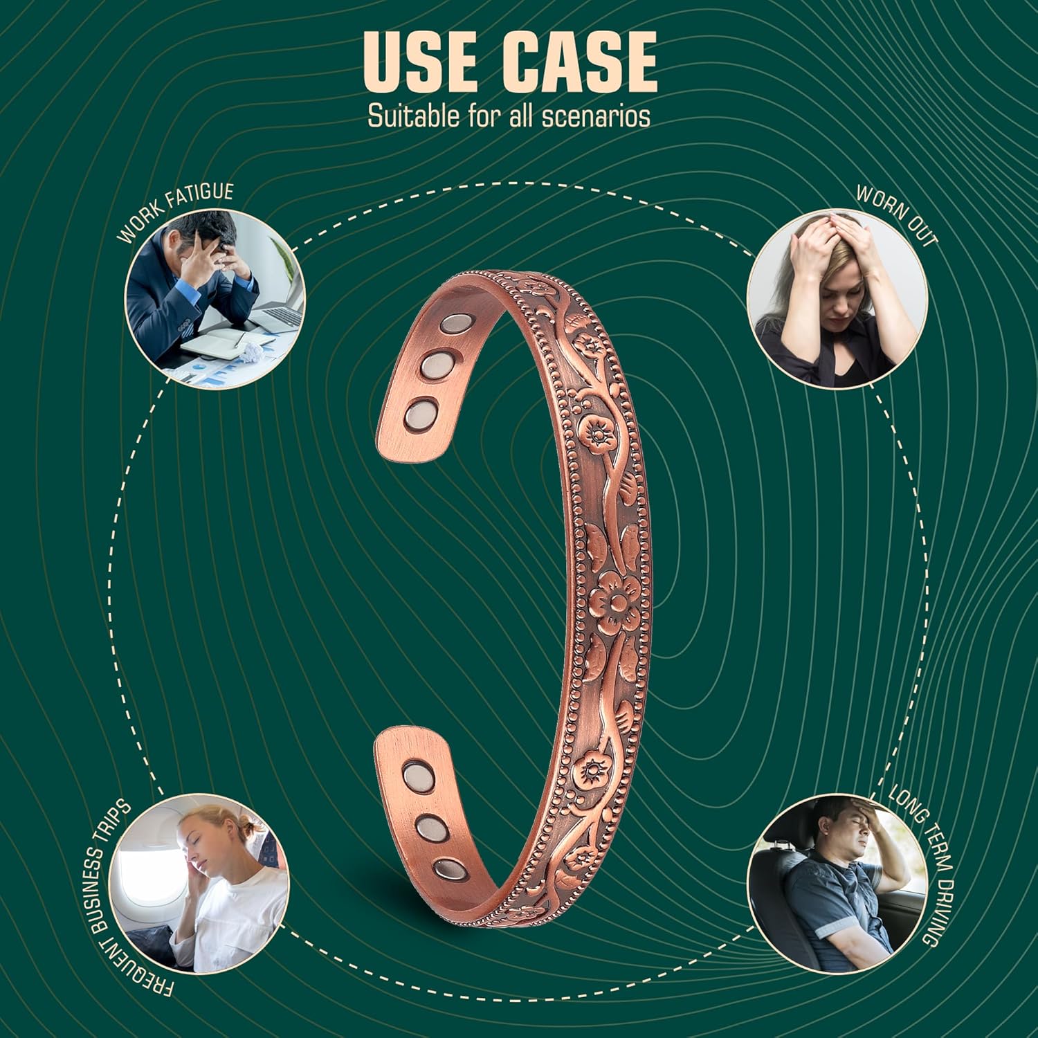 Vintage Flower Copper Bracelet and Ring,99.9% Pure Copper 3500 Gauss Strong Magnets - Image 5