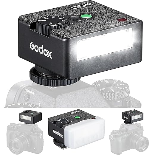 Godox Mini Flash Camera Flash Speedlite for Sony ZV1/ZV-E10, Canon, Nikon, Fuji & Ricoh GR3 GN15, 7-Level Power Adjustment, 230 Flashes with Cameras with Single-Contact Hotshoe and Diffuser