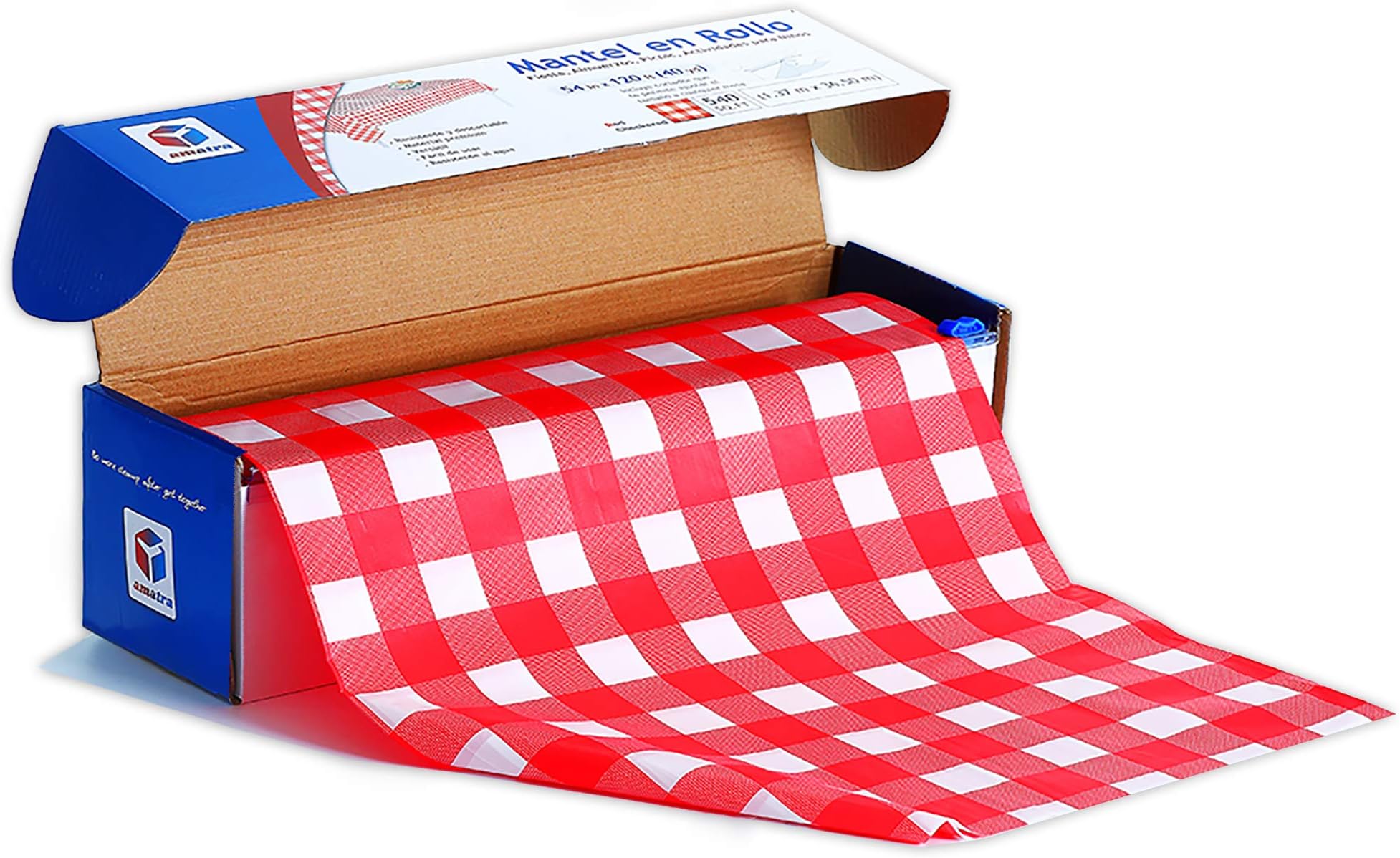 Amatra Disposable Red Checkered Plastic Tablecloth Roll | 54 in X 120 ft (40 yd) | Table Cover for Party, Picnic, Banquet & Kid’s Activities I for Any Shape & Size Tables