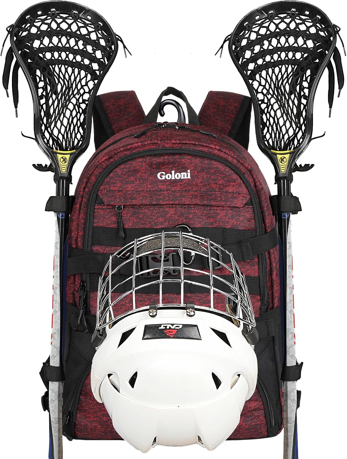 Goloni Lacrosse Equipment Backpack with Two Sticks holder and Separate Cleats Compartment Field Hockey Bag