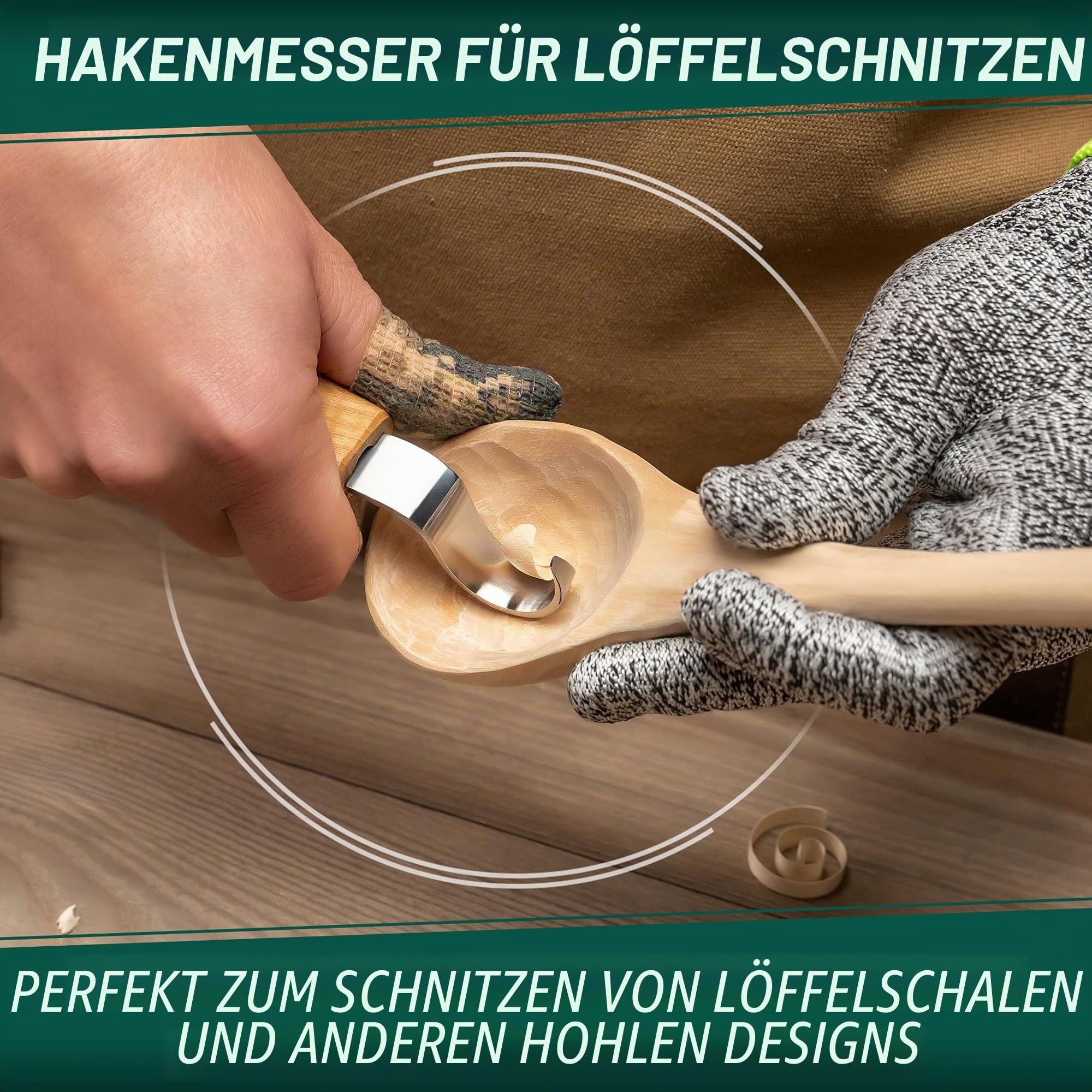 BeaverCraft S01 Löffelschnitzmesser Set – Holzlöffel Schnitzwerkzeug für Rechtshänder – Hakenmesser, Schnitzmesser für Schale, Kuksa, Becher – Holzschnitzset für Anfänger & Profis