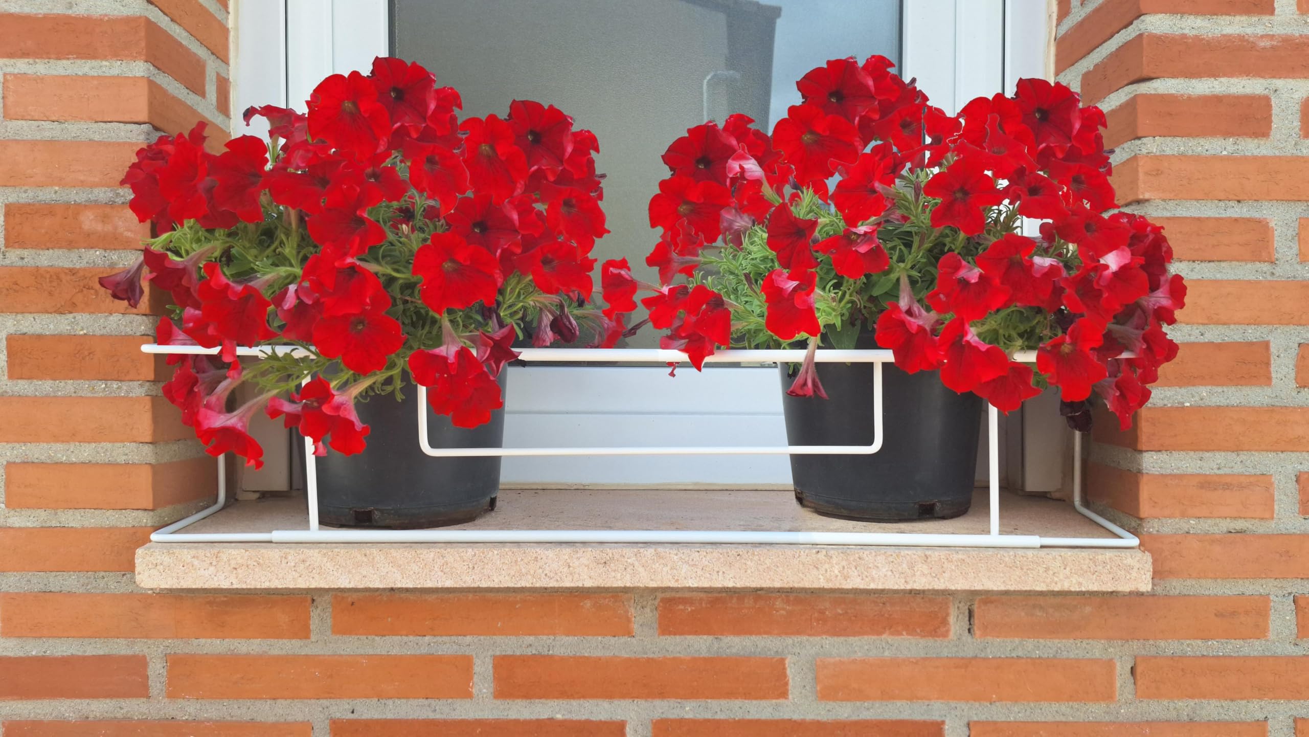 Balconcillo para Macetas, Portamacetas Ventana, Protector de macetas Ventana, Extensible 59 -101cm, Acero Lacado, Blanco | Incluye Tornillería